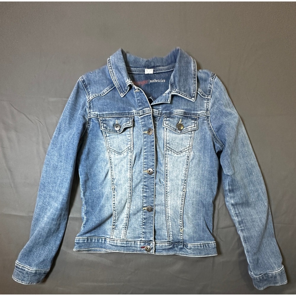 Wrangler Authentics Womens‎ Medium Wash Denim Trucker Jacket Size-M Stretch Blue